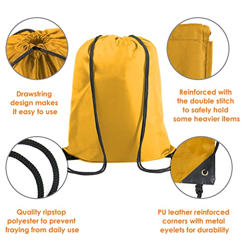BeeGreen Yellow Drawstring Backpack Bags Bulk 2 Pack X-Large 22.4" L x 17.5" W Sports Cinch Sackpack Gym String Bags Machine Washable Heavy Duty for Men Women - color: Yellow
