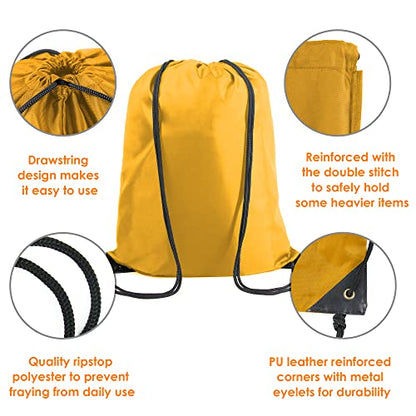 BeeGreen Yellow Drawstring Backpack Bags Bulk 2 Pack X-Large 22.4" L x 17.5" W Sports Cinch Sackpack Gym String Bags Machine Washable Heavy Duty for Men Women - color: Yellow