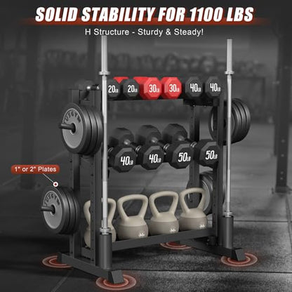 3-Tier Dumbbell Rack, 1100LB Capacity Adjustable Weight Rack for Home Gym, Heavy-Duty Weight Stand for Dumbbells Kettlebells & Weight Plates(Rack Only) - size: 18.78 x 48 x 36.54 inches