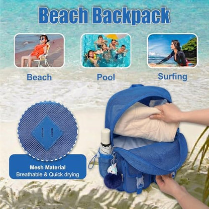 Mesh Backpack for Girls Boys, Heavy Duty Semi-Transparent Mesh Bookbag Womens Mens Mesh Backpacks for School, Sports, Beach, Swimming, Travel - Royal Blue - color: Royal Blue