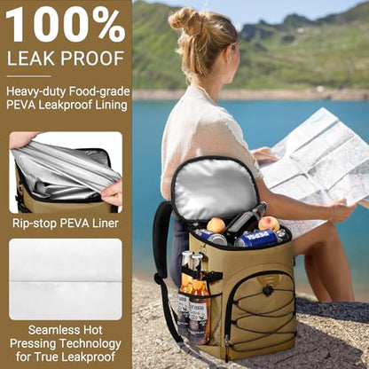 NECKORY Cooler Backpack, Lightweight and Soft Backpack Cooler for Men Women, Insulated Lunch Bag for Camping Traveling Hiking - color: Coffee