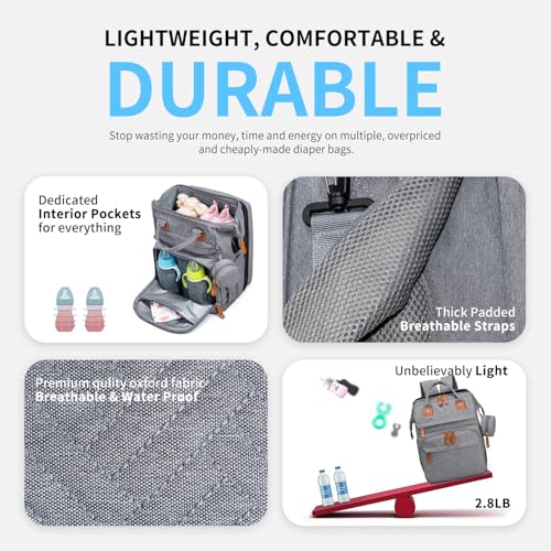 KABAQOO Diaper Bag Backpack with Detachable Changing Station, Large Capacity Baby Diaper Bags for Boys & Girls, Baby Registry Search Stuff & Shower Gifts, Newborn Essentials Must Haves, Grey - color: Grey