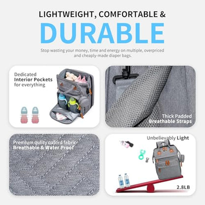 KABAQOO Diaper Bag Backpack with Detachable Changing Station, Large Capacity Baby Diaper Bags for Boys & Girls, Baby Registry Search Stuff & Shower Gifts, Newborn Essentials Must Haves, Grey - color: Grey