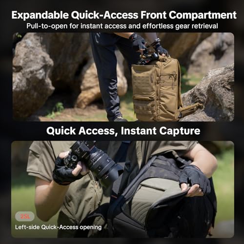 PGYTECH OneMo TAC 25L Tactical Camera Backpack, Waterproof DSLR/SLR/Mirrorless Photography Camera Bag with 15.6" Laptop Sleeve, Tripod Holder & Rain Cover (Dark Night camo) - color: Dark Night Camo, size: 25L