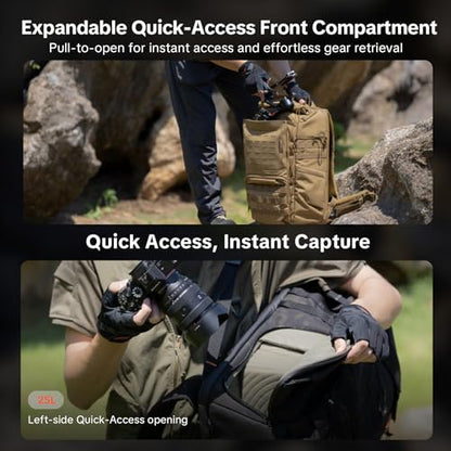 PGYTECH OneMo TAC 25L Tactical Camera Backpack, Waterproof DSLR/SLR/Mirrorless Photography Camera Bag with 15.6" Laptop Sleeve, Tripod Holder & Rain Cover (Dark Night camo) - color: Dark Night Camo, size: 25L