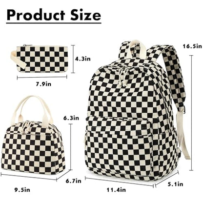 Bluboon School Backpack Set Girls Womens Laptop Bookbag Casual Daypack Fits 15 inch Laptop with Lunch Tote Bag and Pencil Bag - color: Corduroy Black Checkered 1