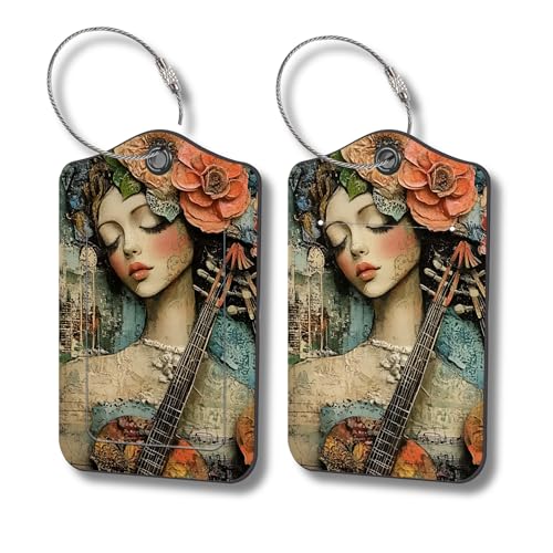 Luggage Tags for Suitcases, 2-Pack PU Leather for Cruise & Travel, Baggage ID Tags with Privacy Cover & Address Card, Durable Metal Ring, Kids Adults Travel Accessories, Floral Serenade - color: Floral Serenade