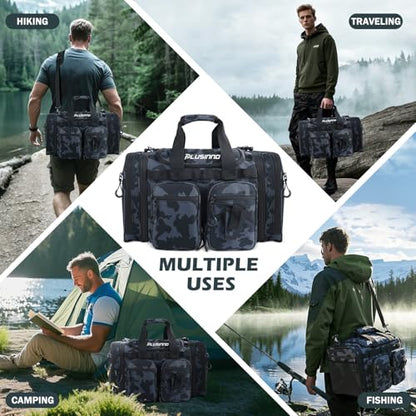 PLUSINNO Tackle Bag - Expandable Fishing Bag with fishing net for Saltwater & Freshwater - Water Resistant Fishing Gear Shoulder Bag For Men - color: Tackle Bog with Lure tool &Fishing Net