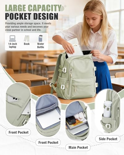 BOXSAM Lightweight Backpack for Women, Large Laptop Travel Backpack Casual Daypack College Bag Rucksack for Men. Green - color: Green