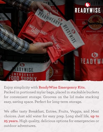 ReadyWise Emergency Survival Gear – Tactical Military Backpack, Camping Essentials Bug Out Bag & Survival Kit, Prepper & Hurricane Supplies, Meal Pouches with up to 25 Year Shelf Life, 64 Piece - color: Red