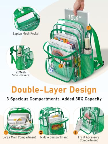 Double-Layer Clear Backpacks 17 Inch Large Clear School Book Bag - color: Green