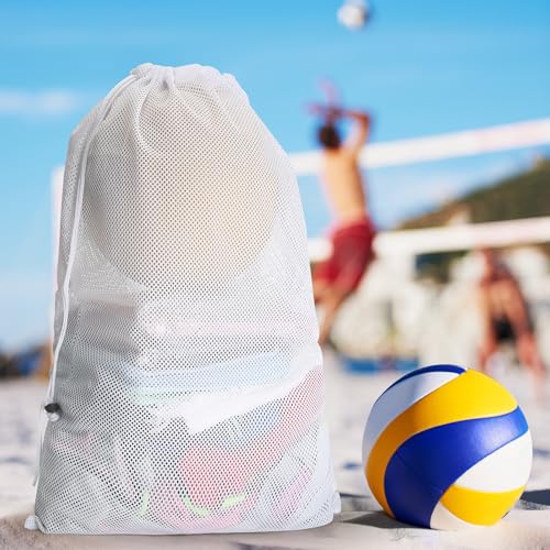 NATURAL STYLE 2 Packs Swim Bag Mesh Drawstring Backpack Oversized 18" x 26", Large Mesh Drawstring Backpack - color: White