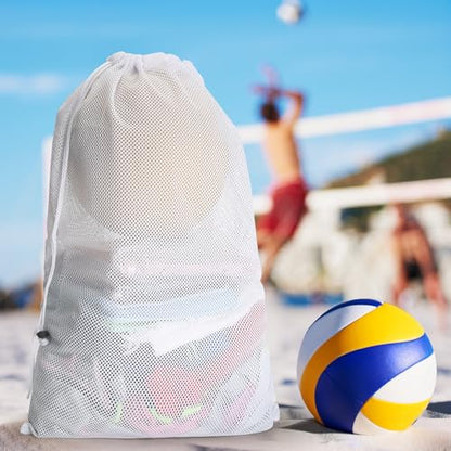 NATURAL STYLE 2 Packs Swim Bag Mesh Drawstring Backpack Oversized 18" x 26", Large Mesh Drawstring Backpack - color: White