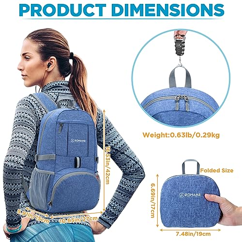 ZOMAKE Ultra Lightweight Packable Backpack 25L,Small Foldable Backpacks Hiking Water Resistant Collapsible Daypack for Women Men(Dark Blue-C1) - color: Dark Blue-c1, size: 25L
