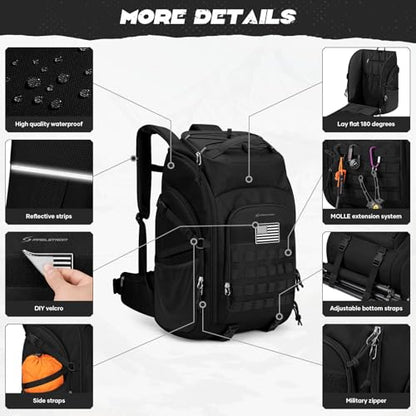 Maelstrom Tactical Backpack for Men, Water Resistant 40L Military Backpack, for Hiking, Camping, Gym with Molle System (Black) - color: A.black