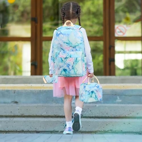LEDAOU Kids Backpack for Girls Backpacks with Lunch Box, Lightweight Bookbag Set Elementary Middle School Back pack for 8-14 - color: Marble Purple