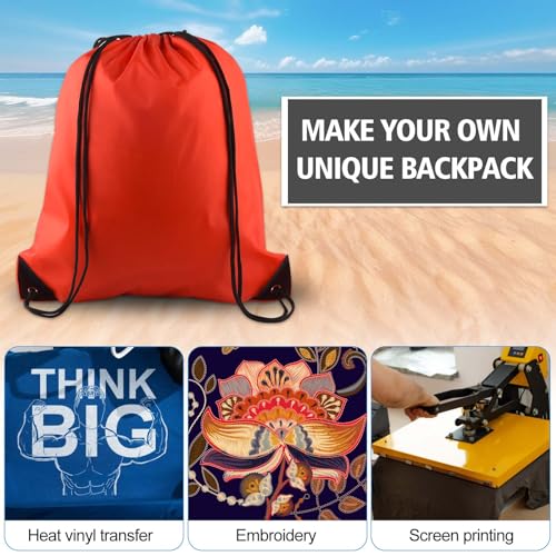KUUQA 12 Pcs Drawstring Backpack Bags Sport Gym Sack Cinch Bags Bulk for School Traveling and Storage (Red) - color: Red
