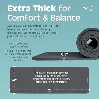 Retrospec Solana Yoga Mat Thick 1/2in Non-Slip Workout Mat with Nylon Strap - 72x24in Exercise Mat for Pilates, Stretching & Fitness - BPA Free, Easy Clean - color: Graphite