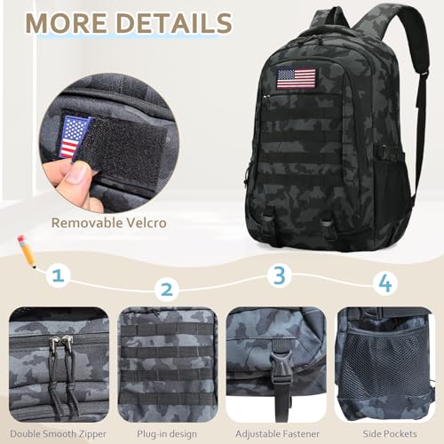 19'' Camo Backpack for Boys - Waterproof Tactical Bookbag for 15.6" Laptop Sleeve & MOLLE System for School Camping Travel - color: Camo Backpack Single Pack 4