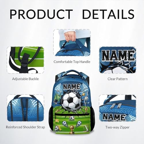 Personalized Kids Backpack for Boys Soccer School Bag - 17 Inch Custom Elementary Middle School Sports Themed Bookbag with Adjustable Padded Straps - color: Green