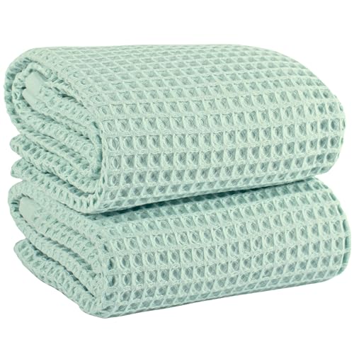 PÜSKÜL Natural 100% Turkish Cotton Waffle Bath Towels Set of 2-Piece | 32x63 inch Extra Large Absorbent Quick-Dry Lightweight Spa Towel | Luxury Sauna Accessories (Ice Green Bath Towels - Pack of 2) - color: Ice Green
