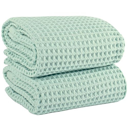 PÜSKÜL Natural 100% Turkish Cotton Waffle Bath Towels Set of 2-Piece | 32x63 inch Extra Large Absorbent Quick-Dry Lightweight Spa Towel | Luxury Sauna Accessories (Ice Green Bath Towels - Pack of 2) - color: Ice Green