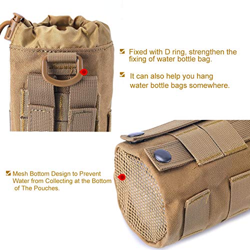 Upgraded Sports Water Bottles Pouch Bag, Tactical Drawstring Molle Water Bottle Holder Tactical Pouches, Travel Mesh Water Bottle Bag Tactical Hydration Carrier - color: Tan