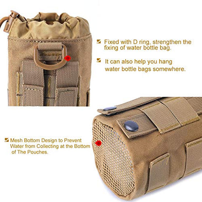 Upgraded Sports Water Bottles Pouch Bag, Tactical Drawstring Molle Water Bottle Holder Tactical Pouches, Travel Mesh Water Bottle Bag Tactical Hydration Carrier - color: Tan