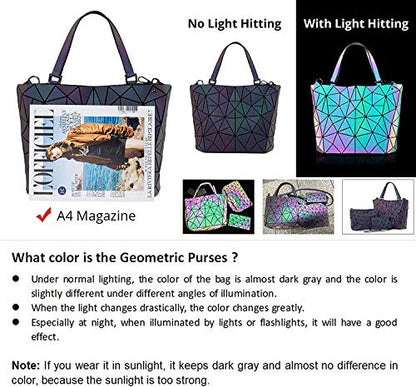 LOVEVOOK Geometric Luminous Purses and Handbags for Women Holographic Reflective Crossbody Bag Wallet - color: Purse Sets