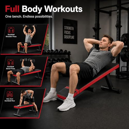Flat Weight Bench 618 LB Workout Bench for Home Gym Adjustable Foldable Dumbbell Bench Press & Sit Up Exercise Bench for Strength Training