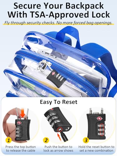 Clear Backpack Heavy Duty With A TSA Lock, 18 Inch Large Clear Back pack, Transparent See Through Bookbag for College, Work, Travel, Sport- Blue - color: Blue