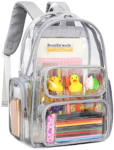 CAMTOP Clear Backpack Heavy Duty Transparent Bag See Through BookBag for Student School Work Festival Sport Travel (Grey) - color: Grey, size: Medium-17‘’