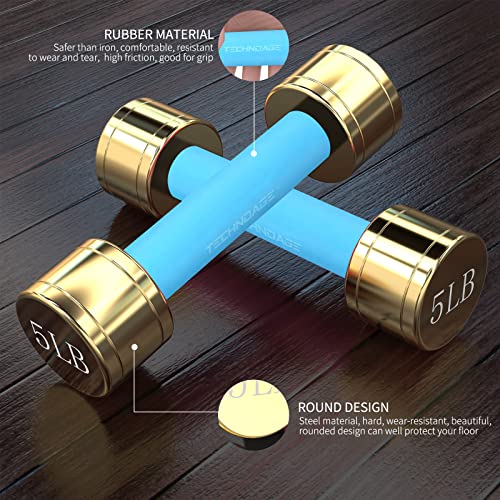 TECHNOAGE Round Dumbbell Sets with Steel Handle, Odorless Neoprene rubber Handle Cover - color: Blue
