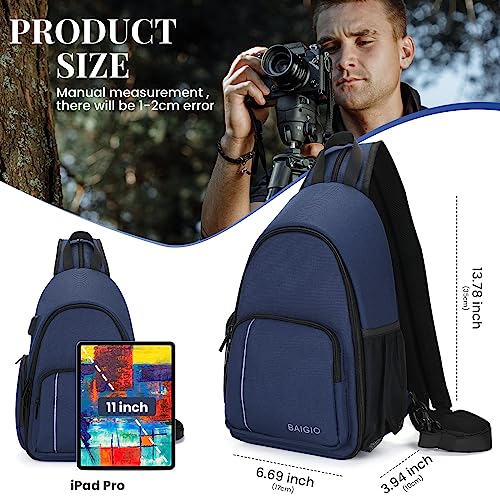 BAIGIO Camera Sling Bag Small Camera Backpack for Photographers,Water-resistant Camera Crossbody Bag Travel Caemra Backpack for DSLR SLR Mirrorless Camera - color: Blue