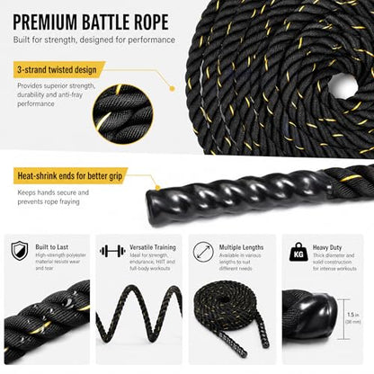 Fitvids Battle Rope 1.5Inch 2 Inch Diameter Poly Dacron 30 FT, 40 FT, 50 FT Length, Heavy Ropes for Home Gym and Workout - style: 2-Inch, 40FT
