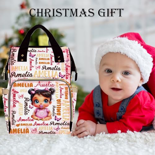 Custom Diaper Bag with Name, Christmas Personalized School Bag, Monogram Nappy Backpack with Thermal Pockets for Adults Kids, Large Capacity Waterproof Diaper Bag Xmas Gift - color: A-color-4