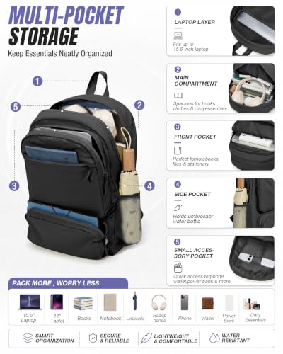 Black Backpack for School, High School Bookbag Back Pack for Teens Girls Boys, Lightweight College Backpack Book Bag for Women Men, Simple Casual Daypack Backpack Mochilas Escolares para Adolescentes - color: A1-black