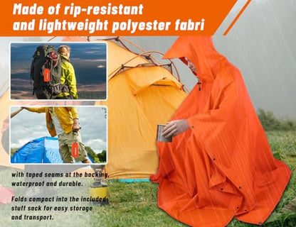 TOMSHOO Multifunctional Raincoat with Hood Hiking Cycling Rain Cover Lightweight Poncho Rain Coat Outdoor Camping Tent Mat - color: Orange
