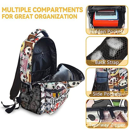 Personalized Panda Backpack for Girls Boys, 16 Inch Panda Theme Bookbag with Adjustable Straps, Durable, Lightweight, School Bag with Large Capacity - color: Panda4-1