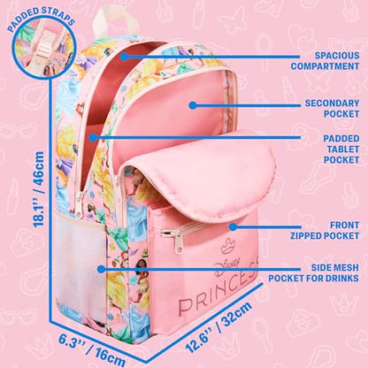 Get Trend Disney Princess Kids Backpack for Girls, 18 inch Bookbag with Padded Straps, Travel School Bag, Girls Gifts (Multi Princess) - color: Multi Princess