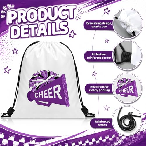 Kacctyen 24 Pcs Cheer Drawstring Backpack Cheer Team Gift Cheerleader Drawstring Gym String Bag Sports Party Favor Bulk (Purple) - color: Purple