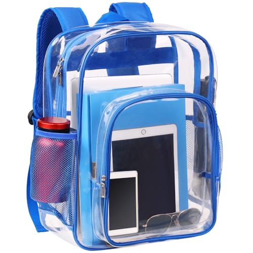 Clear Backpack School Bag Stadium Approved Heavy Duty Large PVC Laptop Transparent Backpack See Through Backpack for Sports, Work, Stadium, Security, Travel, College - H18''xW14''xD8“ - Blue - color: Blue