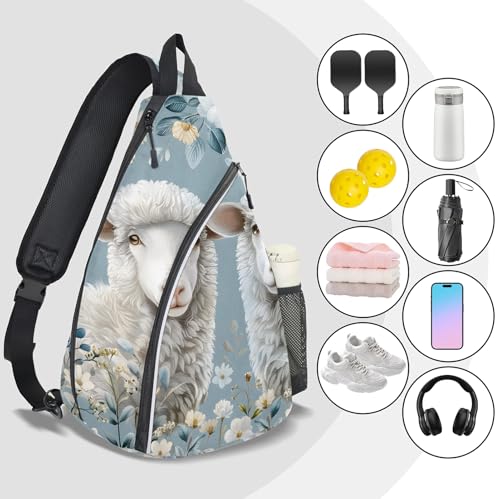 Pickleball Bag for Women Men Adjustable Crossbody Sling Backpack Hold Pickleball Paddle Water Bottle - color: Multicolor 3