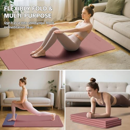 7-Fold Yoga Mat 70"x24" - 1/2 Inch Thick Folding Exercise Mat, Compact Non-Slip TPE Mat for Travel, Storage, Yoga & Home Gym, Lightweight & Portable - color: Pink + Navy