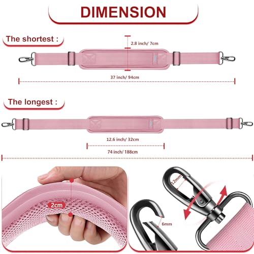 ZINZ 74" Shoulder Strap with Fixed Pad and Dual Balanced Buckles，Pink - color: Pink