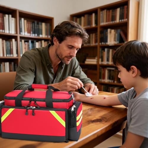 Empty Medical Bag First Aid Bag Home Health,First Aid Storage with Detachable Divider Medical Supplies Emergency Responder for Nursing Student,Therapist,Doctors - color: Red