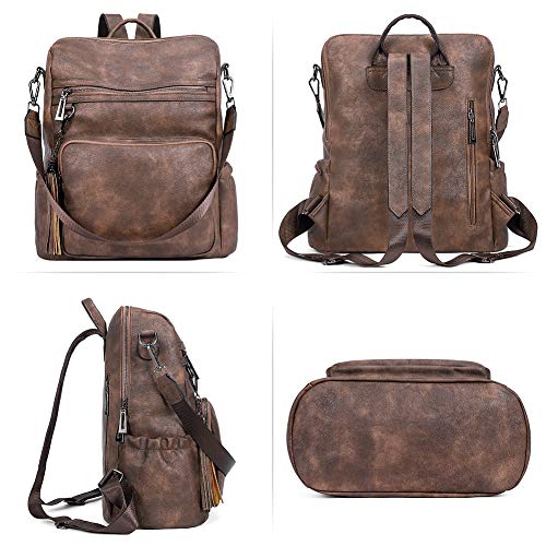 CLUCI Backpack Purse for Women Large Leather Travel Backpack Work Fashion Ladies Casual Daypack with Tassel Two-Tone Coffee - color: Two-tone Coffee