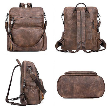 CLUCI Backpack Purse for Women Large Leather Travel Backpack Work Fashion Ladies Casual Daypack with Tassel Two-Tone Coffee - color: Two-tone Coffee