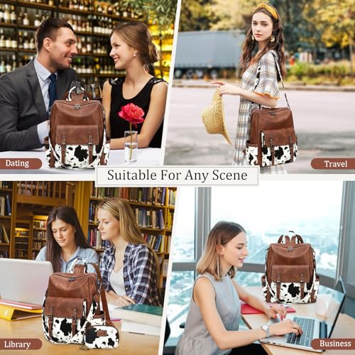 AGLOD Backpack Purse for Women PU Leather Back Packs Designer Ladies Shoulder Bag Fashion Faux Work Travel Handbags - color: Cow Brown