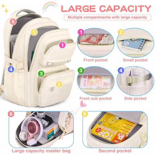 KBTYE School Backpack for Kids Girls Cute Travel Backapck for College Women Men Casual Laptop Bookbag for Teen Student(Beige) - color: Beige